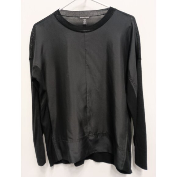 Eillen Fisher Womens Sweater XS Black Silk Blend Minimalist Capsule Sustainable - Picture 1 of 6